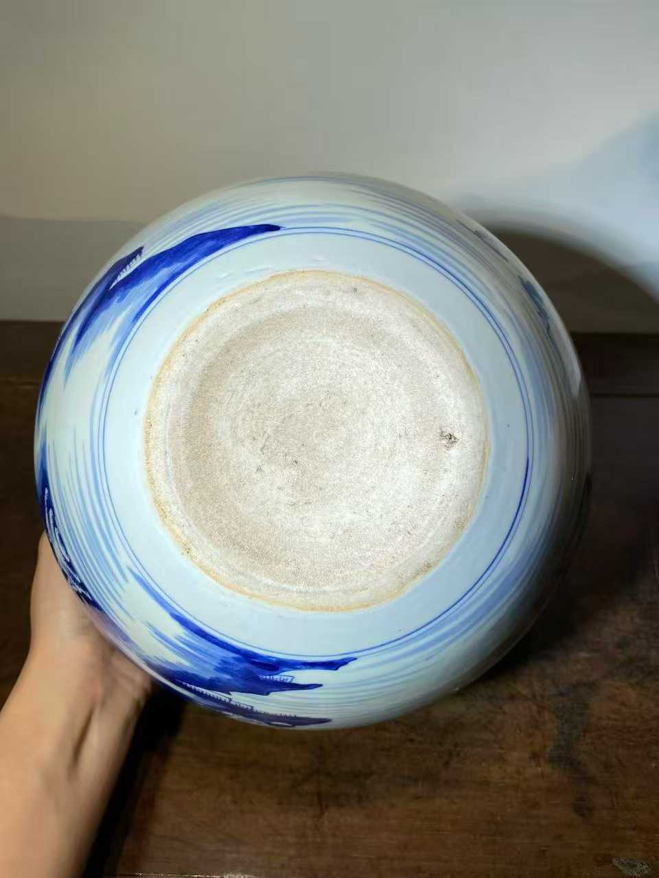 青花山水人物纹案头缸