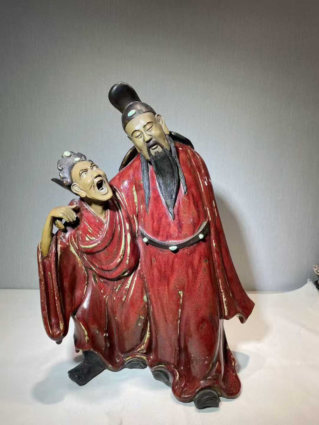 石湾窑红釉李白醉酒塑像 款：权隆制