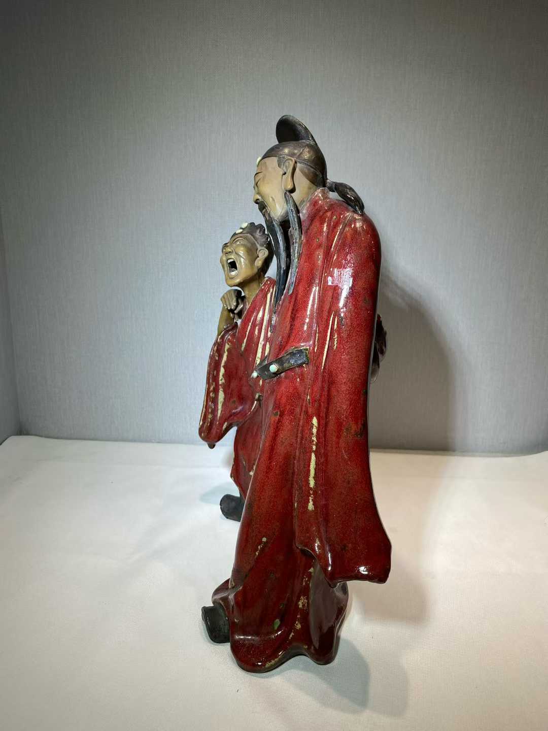 石湾窑红釉李白醉酒塑像 款：权隆制