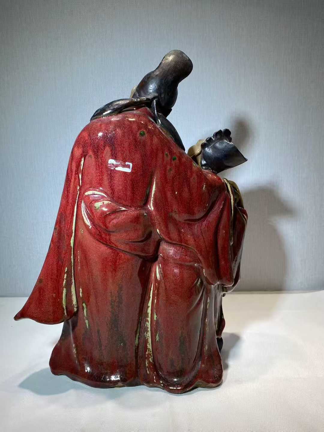 石湾窑红釉李白醉酒塑像 款：权隆制
