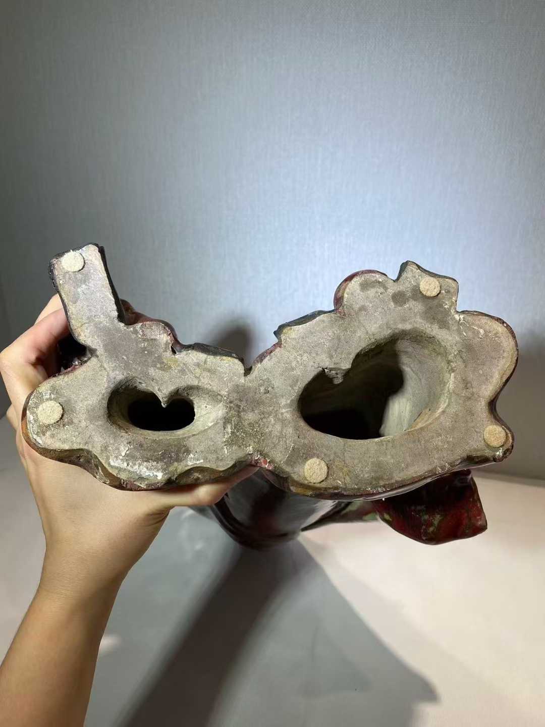 石湾窑红釉李白醉酒塑像 款：权隆制