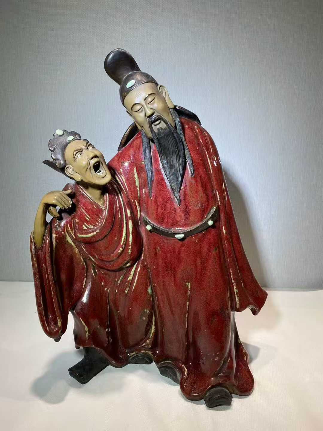 石湾窑红釉李白醉酒塑像 款：权隆制