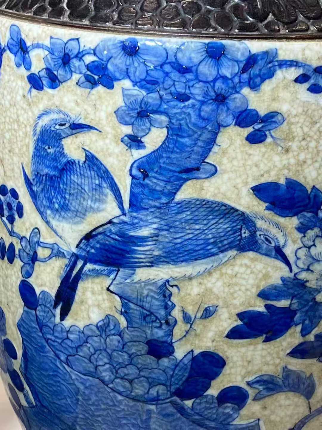 三色哥釉青花花鸟纹铺首大瓶一对