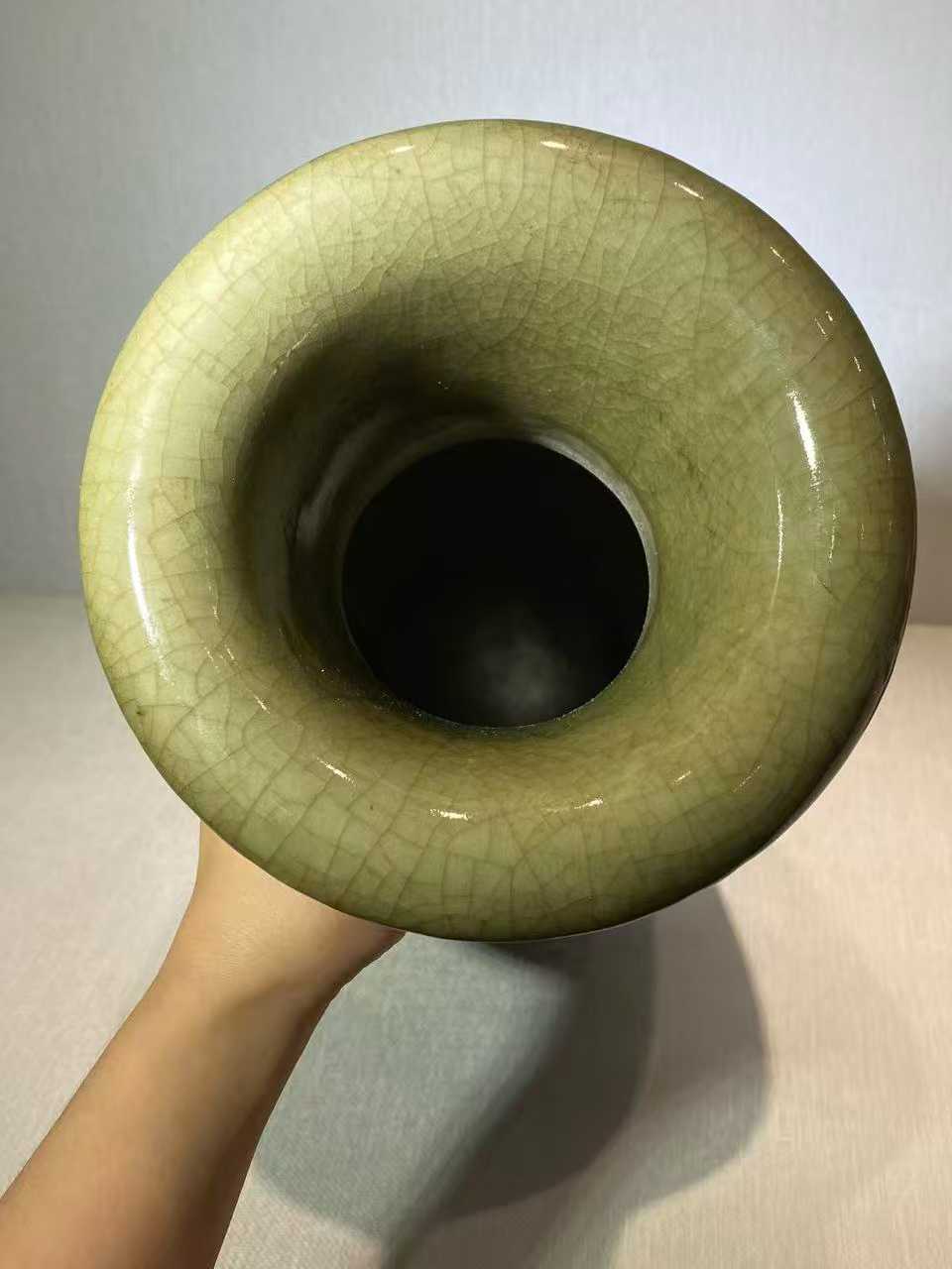 绿哥釉撇口尊一对