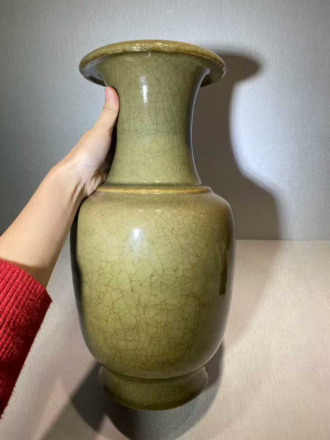 绿哥釉撇口尊一对