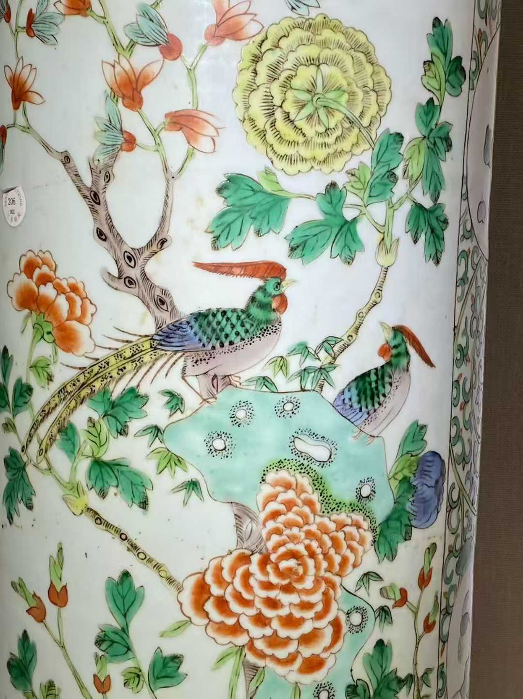 五彩洞石锦鸡牡丹纹大箭筒