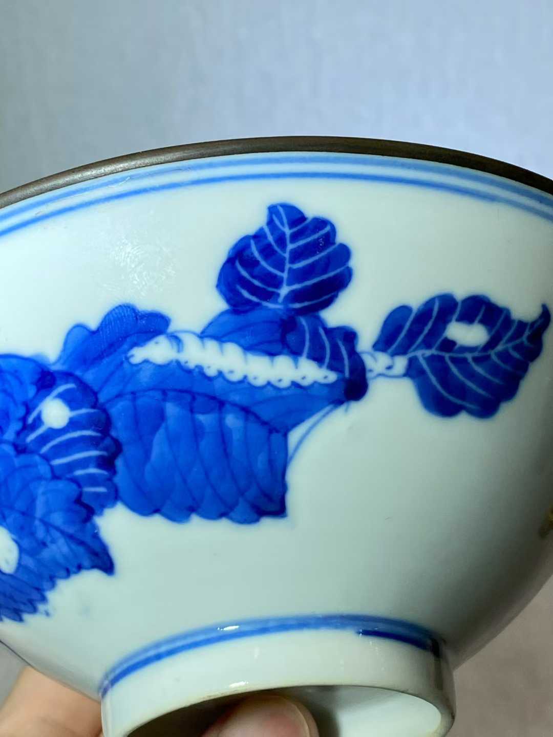 青花蚕食图斗笠碗