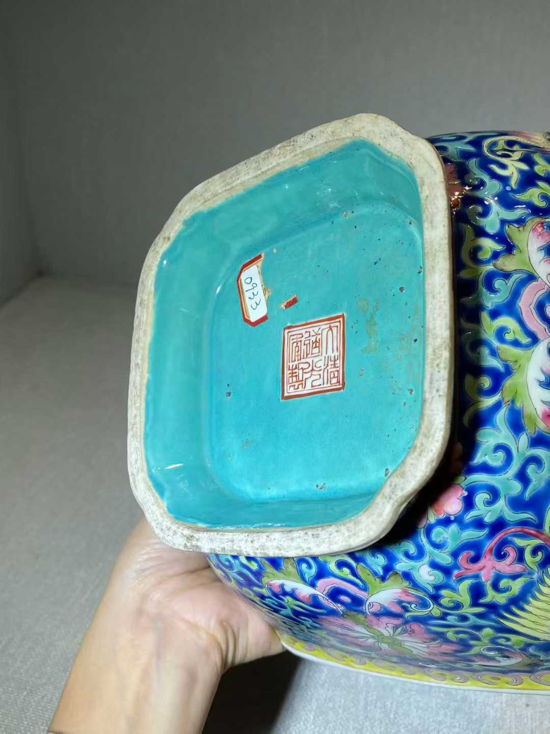 粉彩仙鹤花卉纹供盘 矾红六字款：大清道光年制
