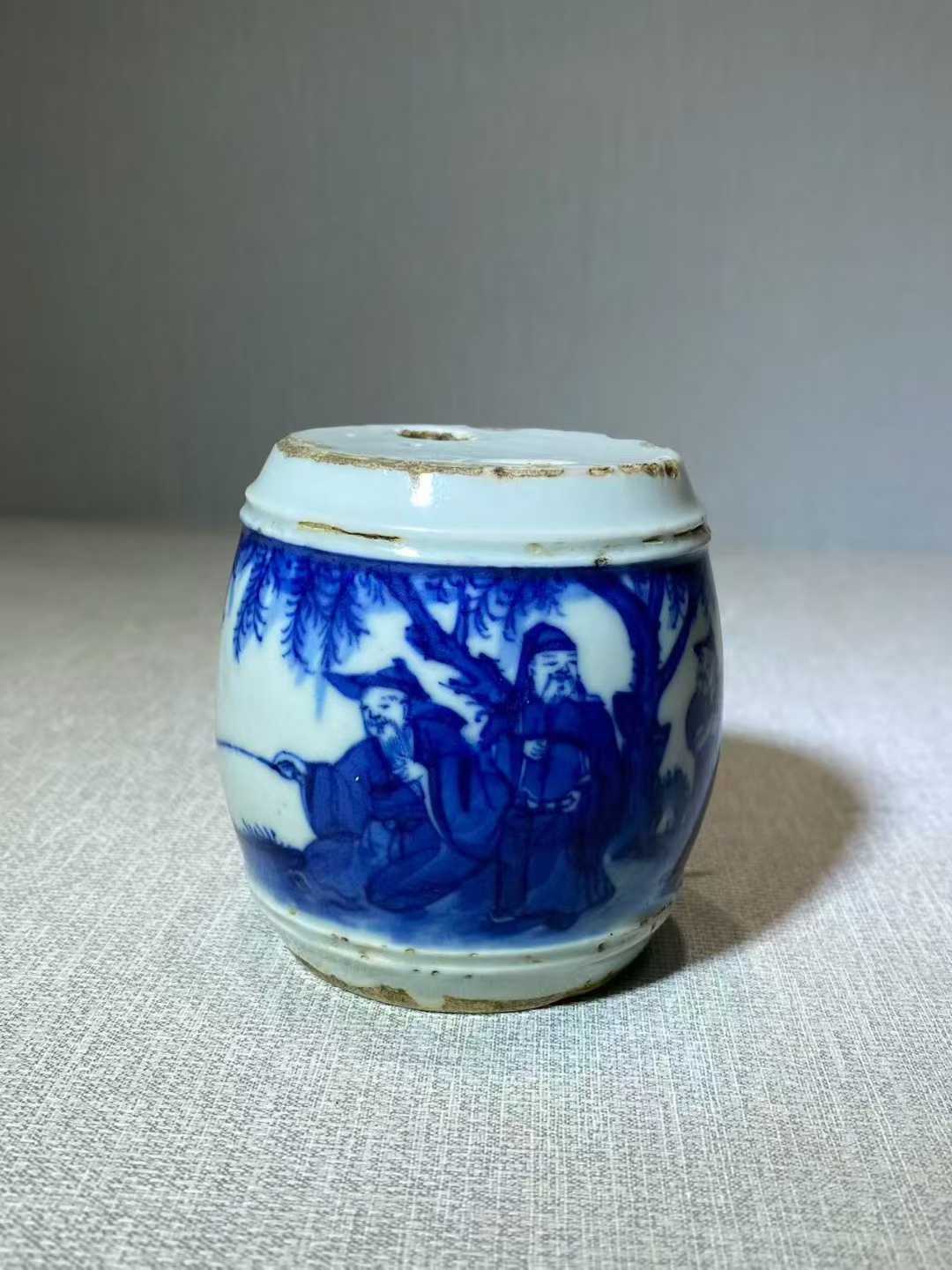 青花文王访贤烛台