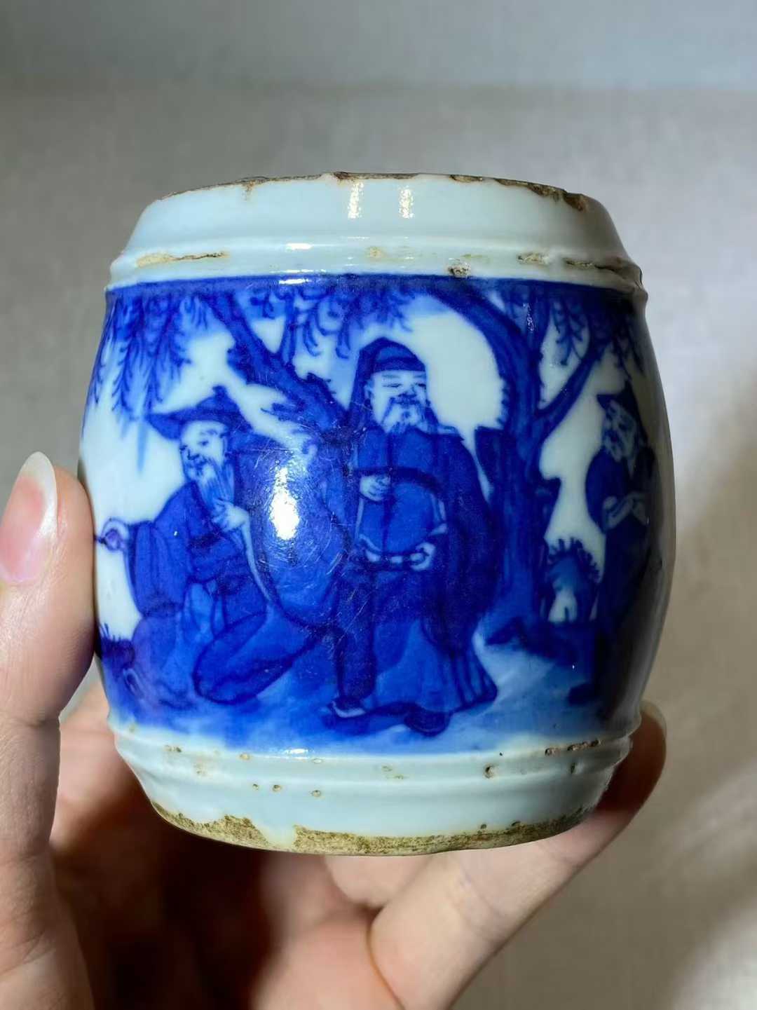 青花文王访贤烛台