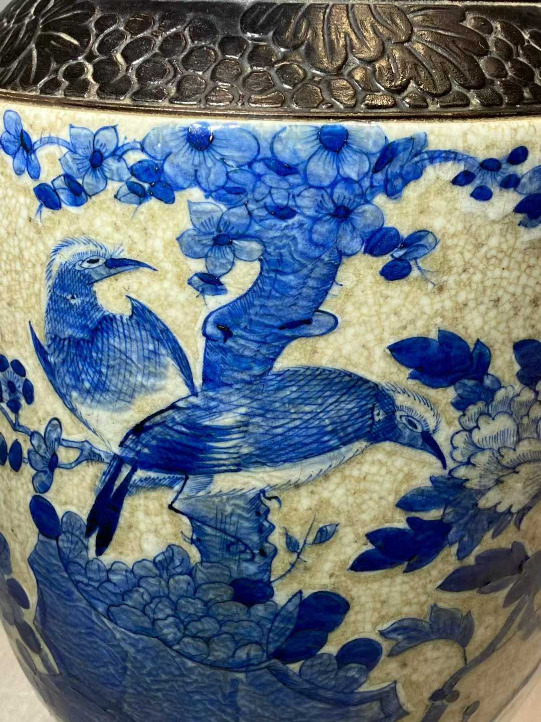 三色哥釉青花花鸟纹铺首大瓶