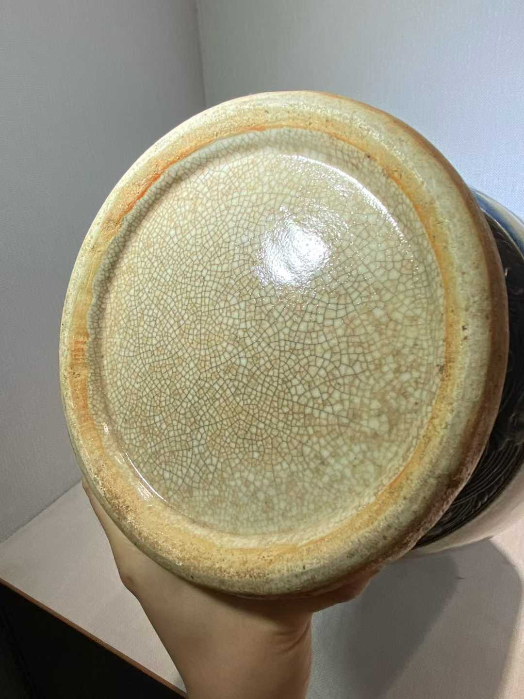 三色哥釉青花花鸟纹铺首大瓶