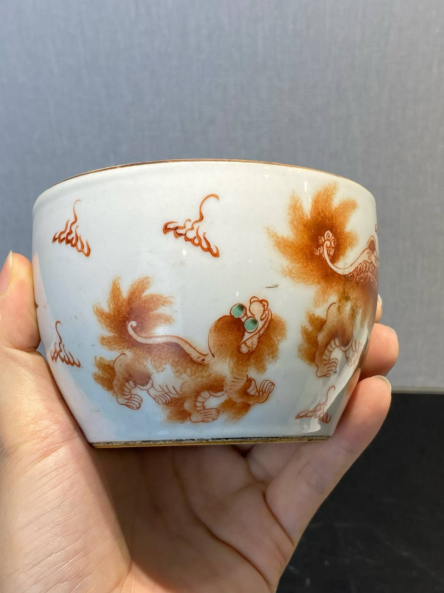 矾红墨彩太师少保诗文盖缸