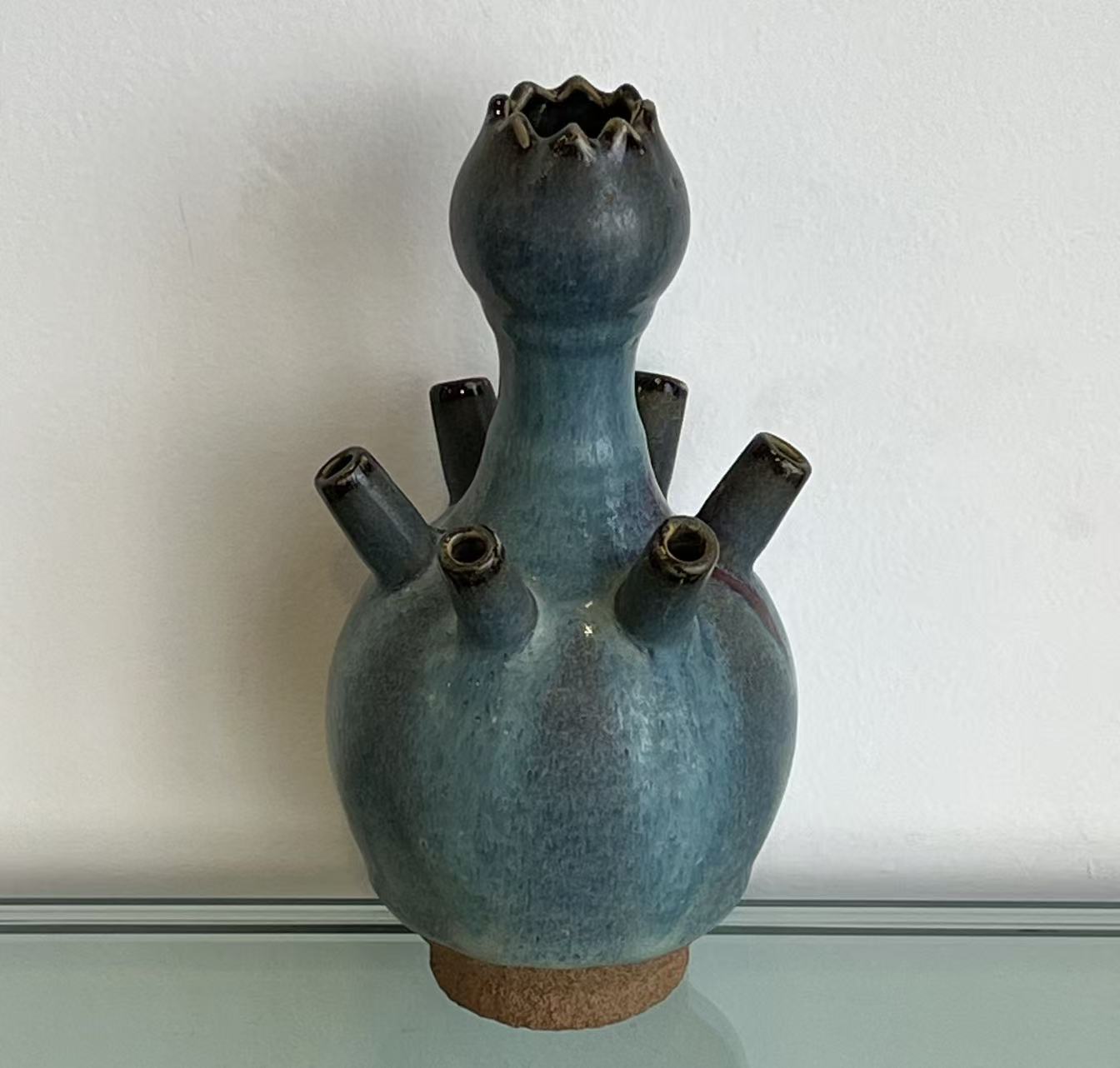 钧窑窑变天蓝釉六管出戟花尊
