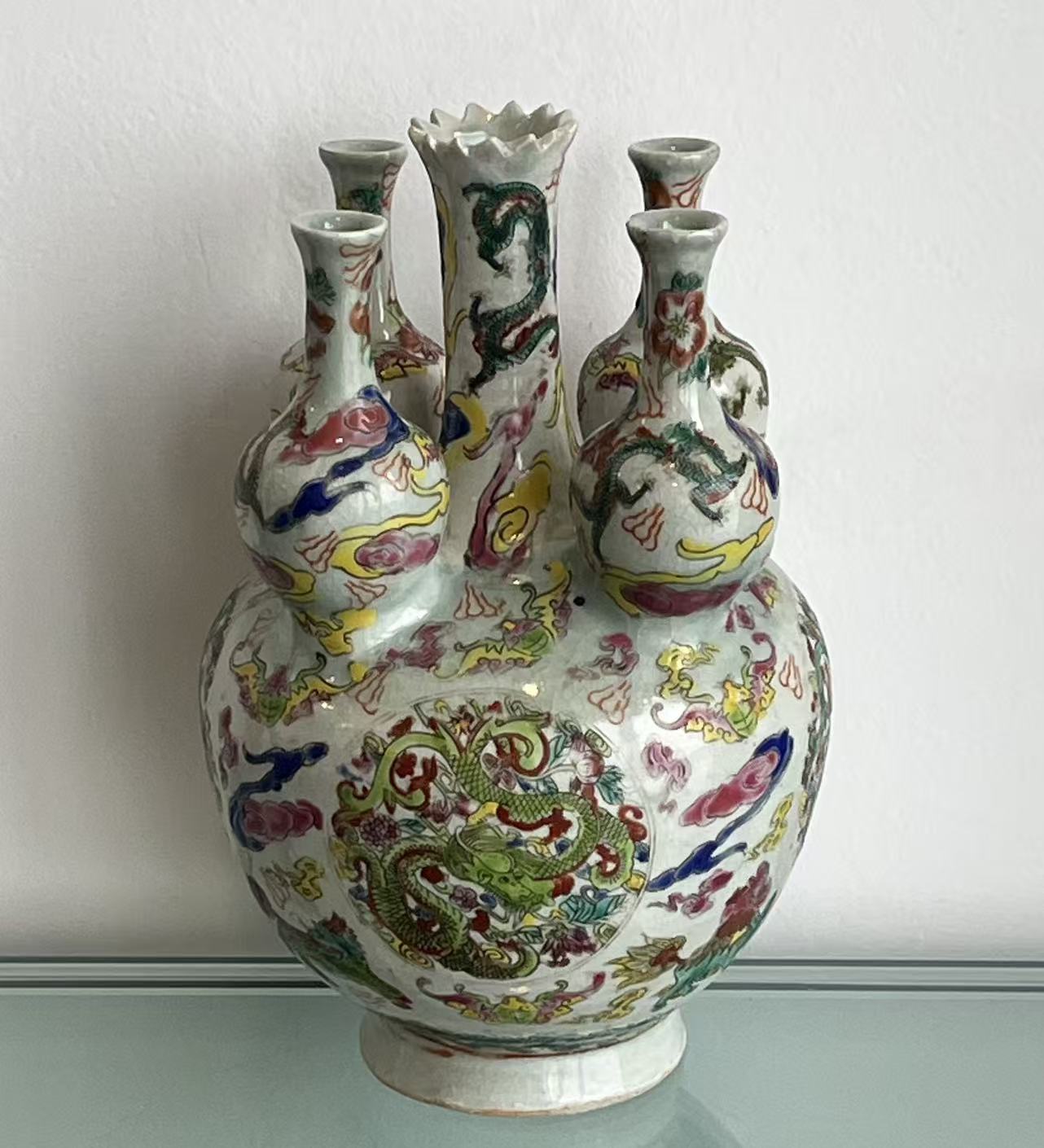 乾隆粉彩五管葫芦式花插供瓶