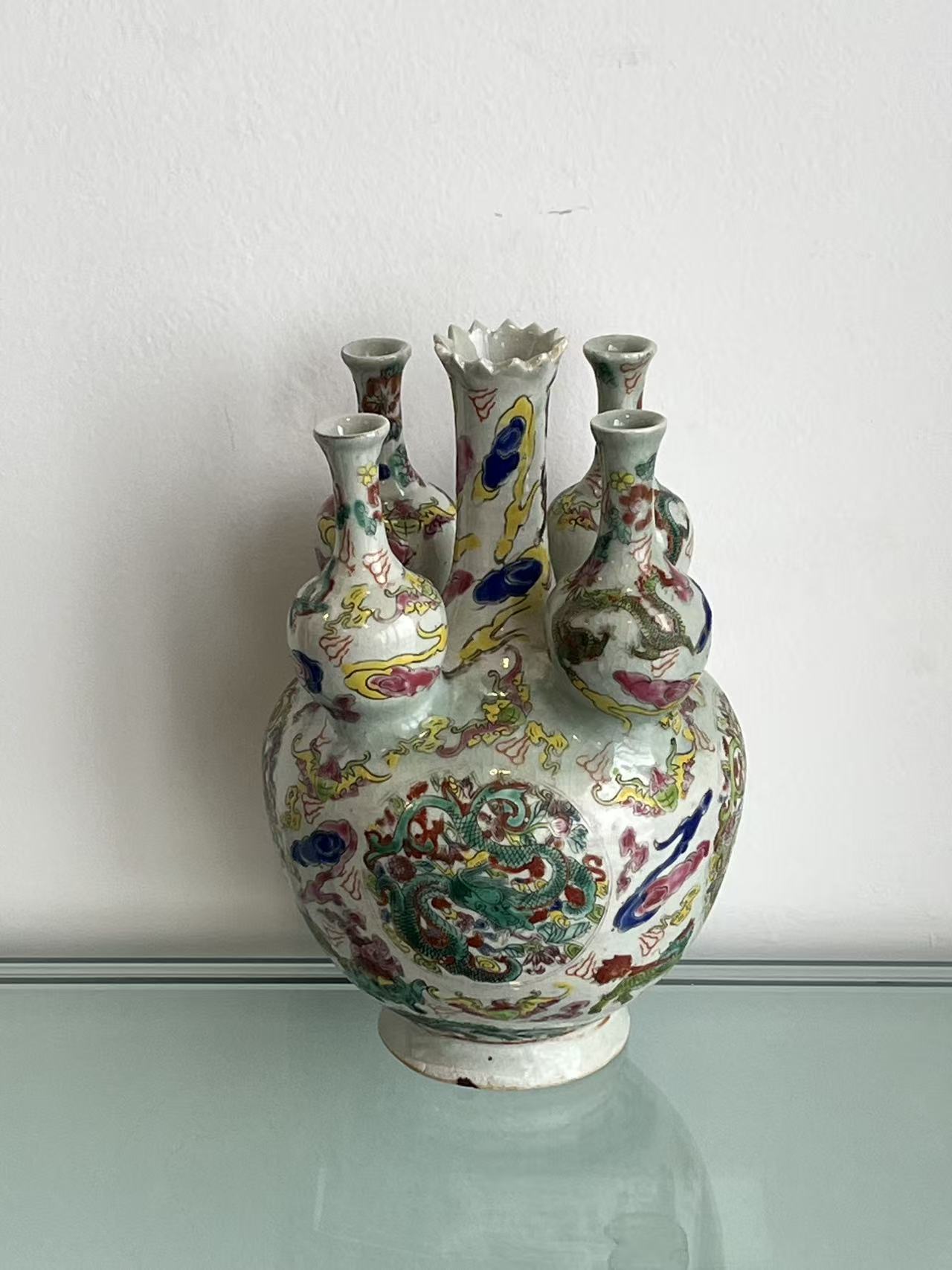 乾隆粉彩五管葫芦式花插供瓶