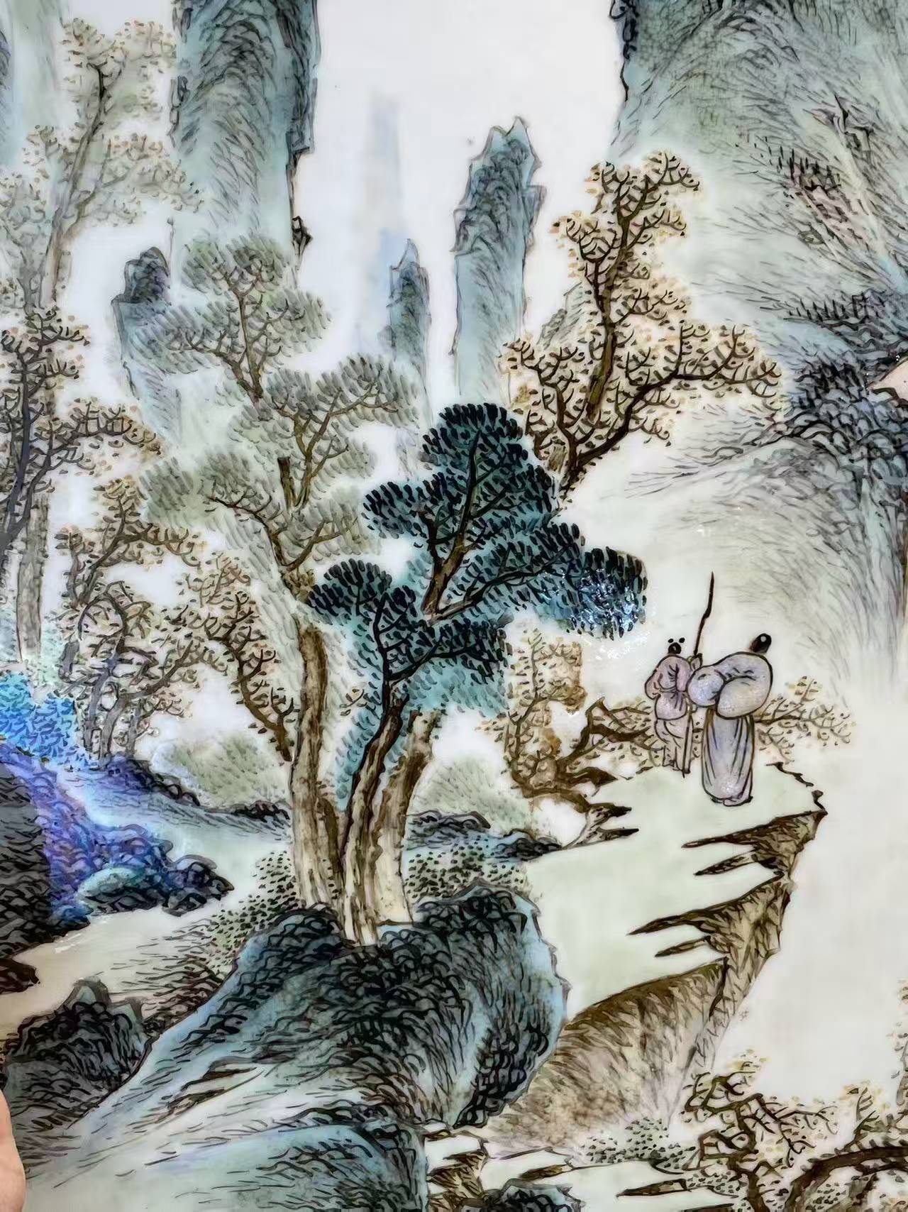 粉彩山水人物诗文瓷板画