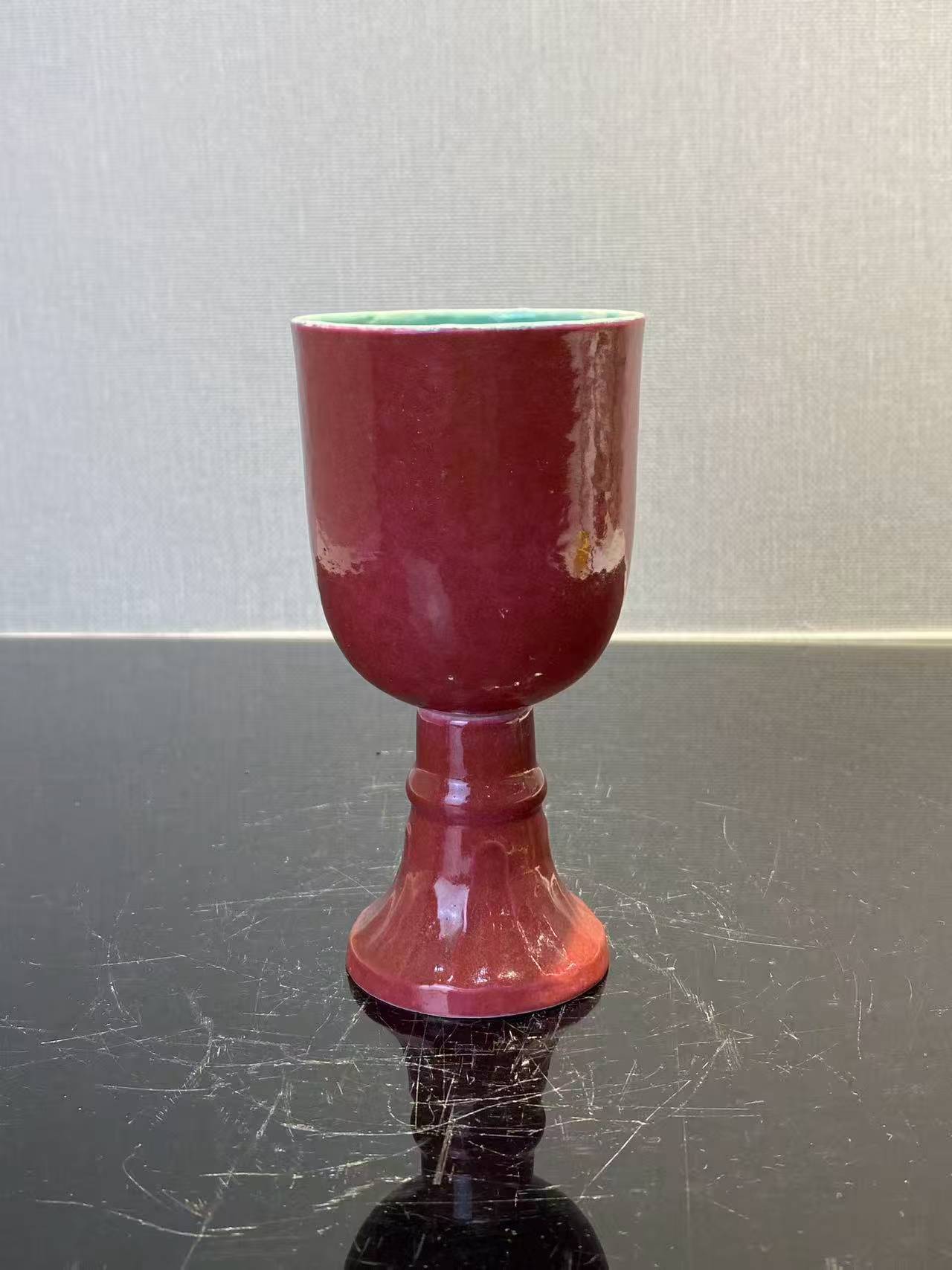 胭脂红釉高足杯