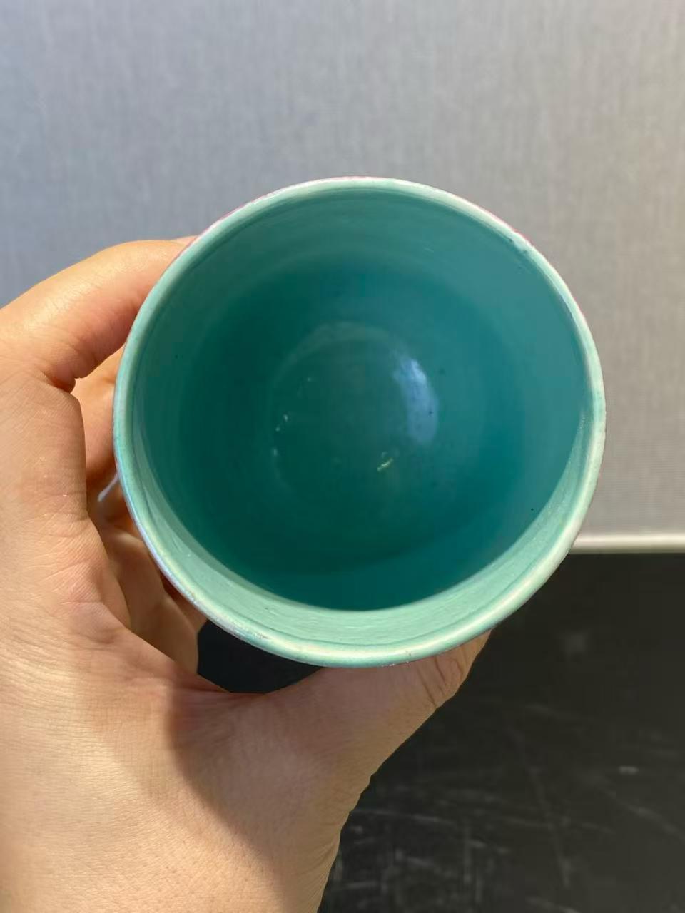 胭脂红釉高足杯