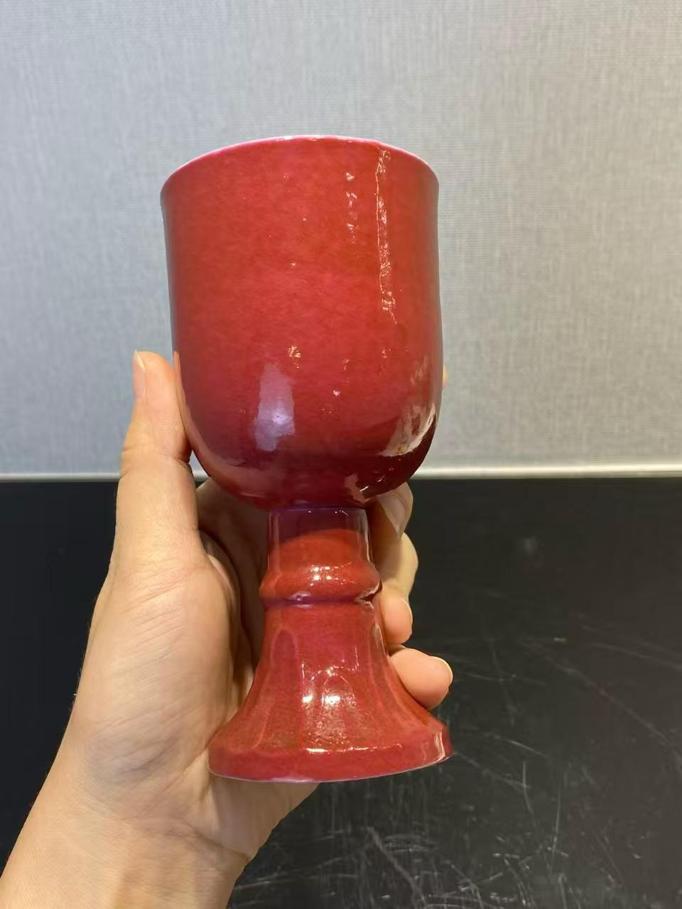 胭脂红釉高足杯