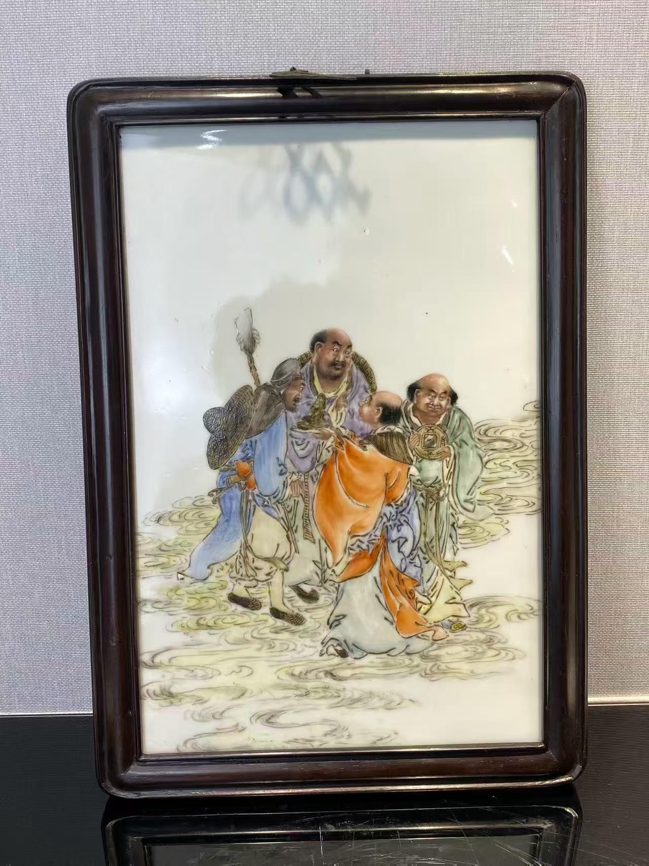 粉彩四罗汉图瓷板画