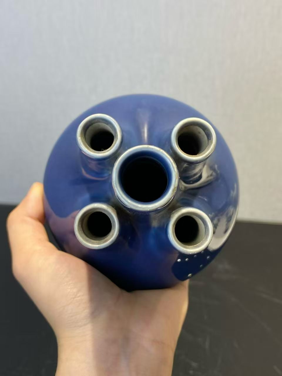 霁蓝釉五管花插
