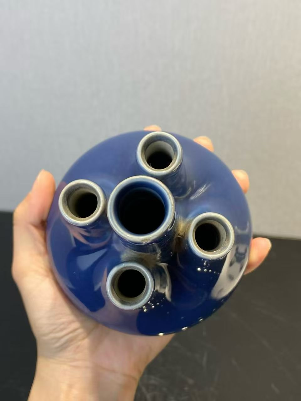 霁蓝釉五管花插