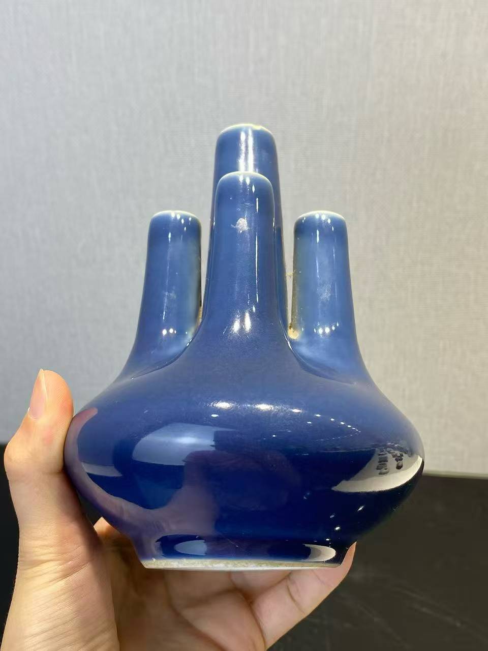 霁蓝釉五管花插