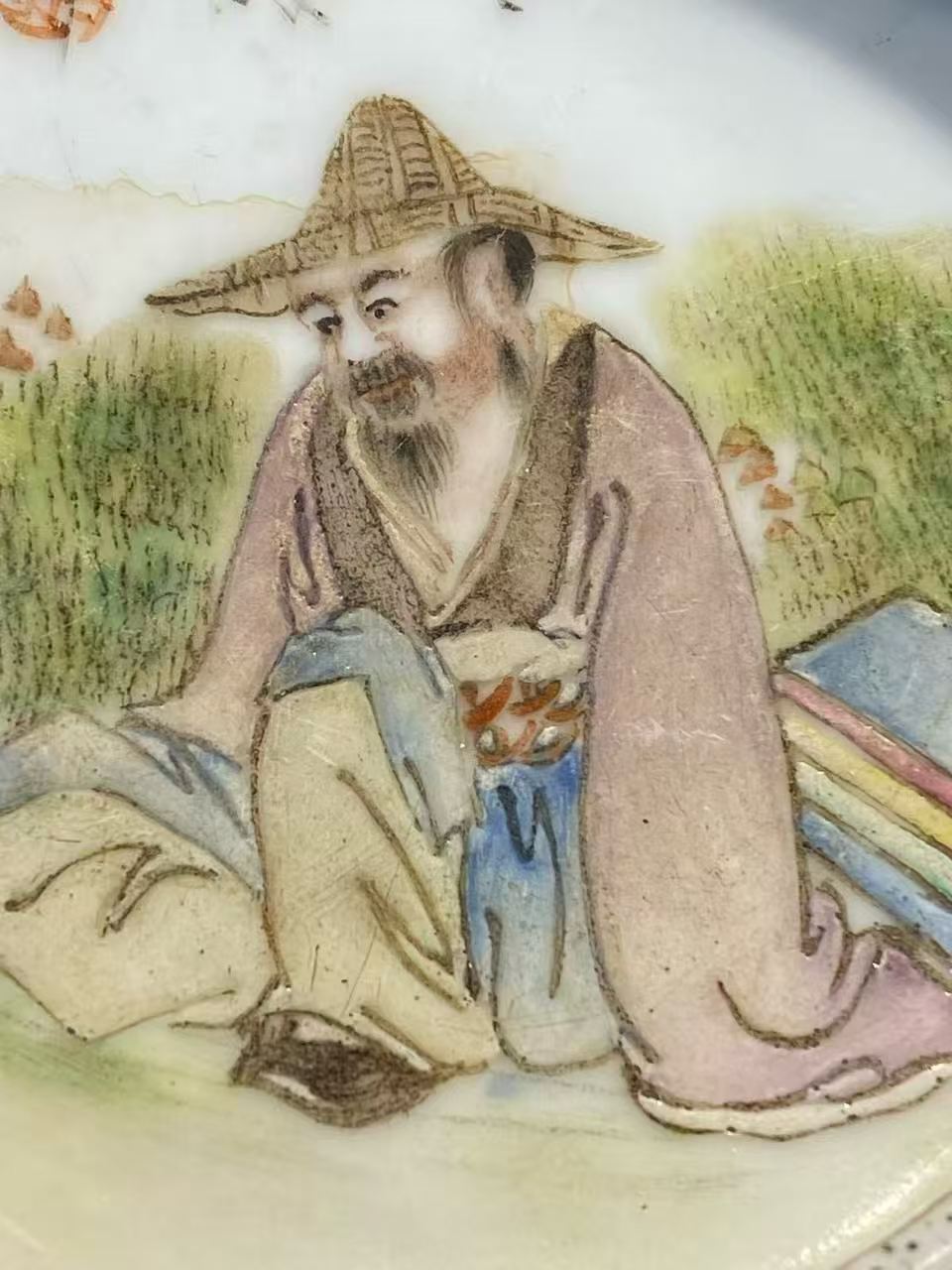 粉彩高士图诗文笔洗