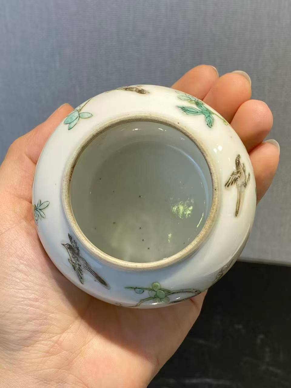 粉彩折枝花鸟分体渣斗