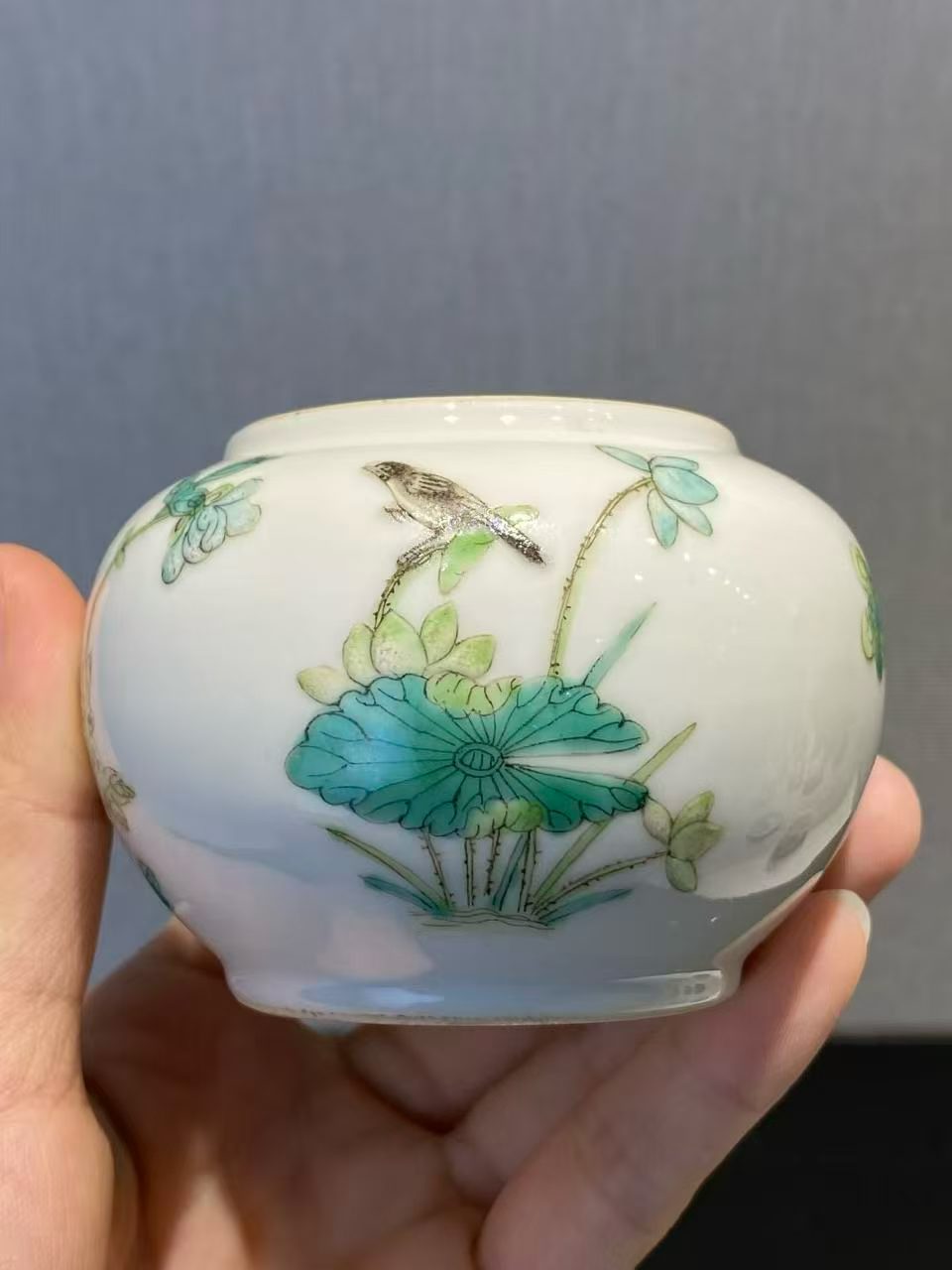 粉彩折枝花鸟分体渣斗