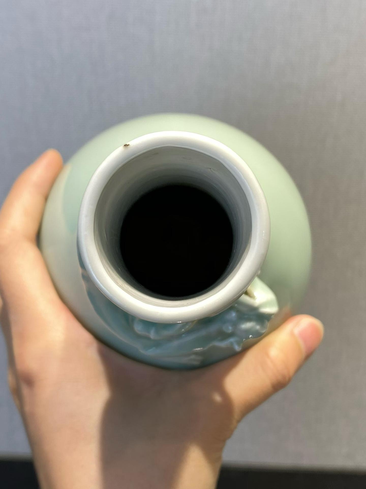 青釉捏捏塑螭龙纹瓶
