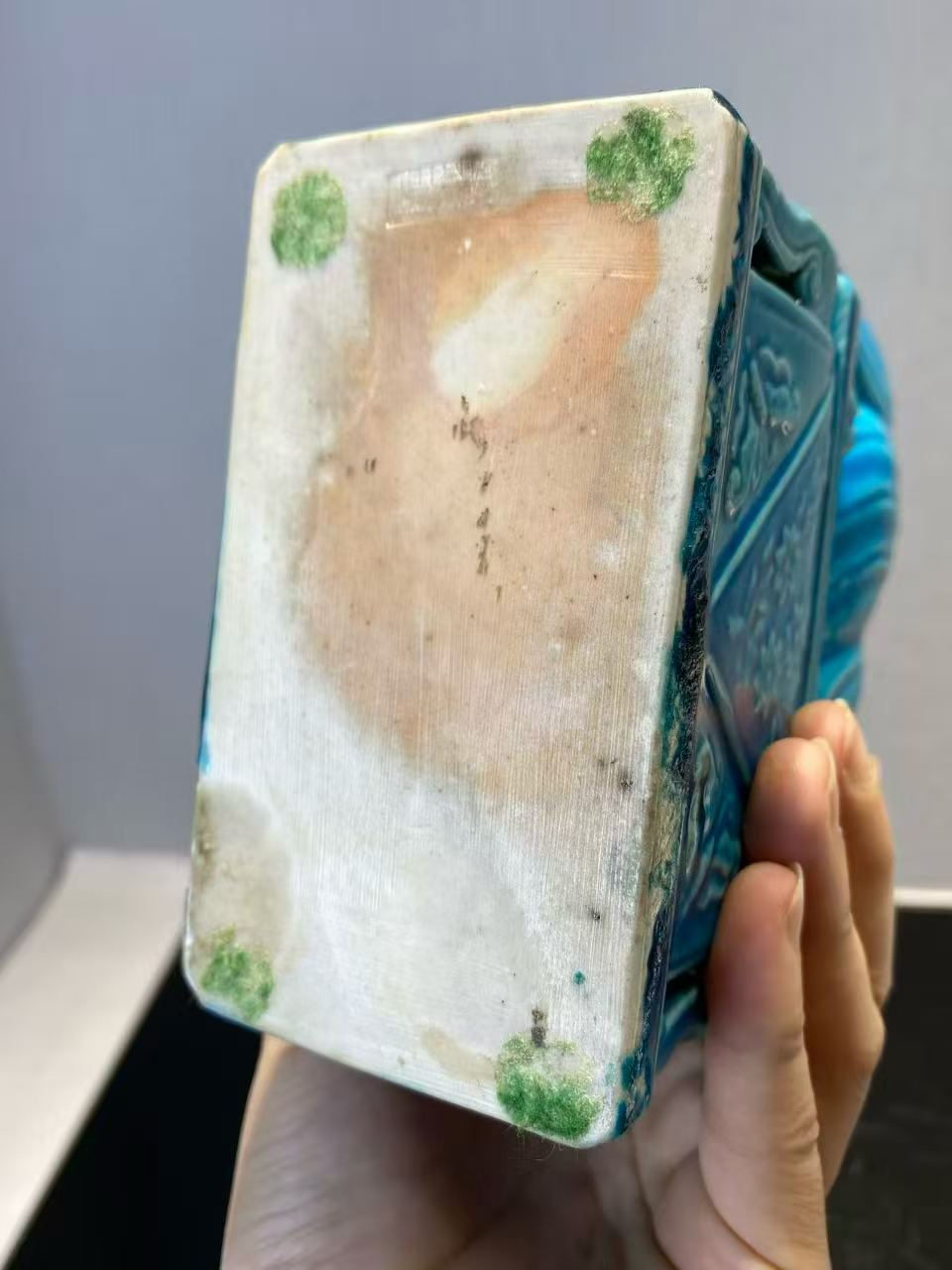 孔雀蓝釉太平有象一对